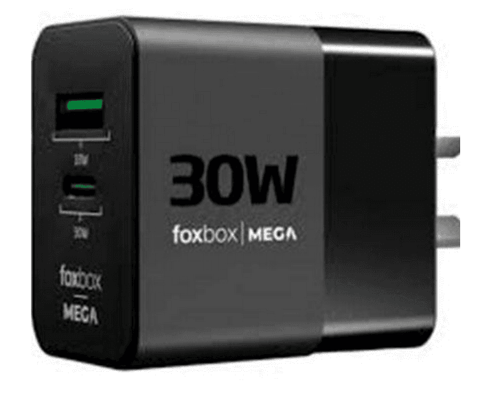 CARGADOR FOXBOX GAN MEGA 30WATTS SIN CABLE NEGRO (7996)